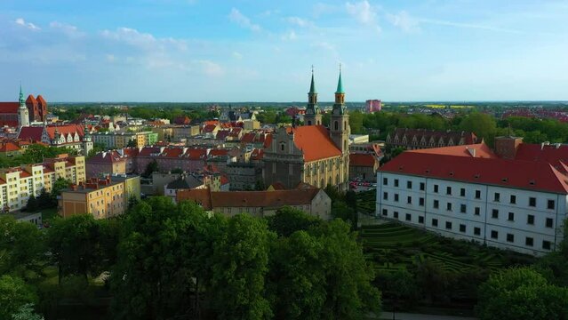 Roman Catholic Church Brzeg Kosciol Aerial View Poland