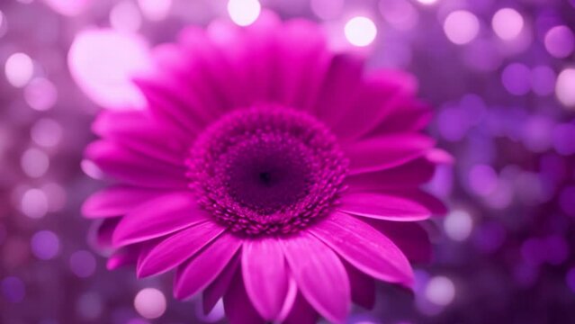 Single light purple Gerbera flower surrounded by twinkling lights. Suitable for parties 