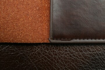 Texture of different leather as background, top view