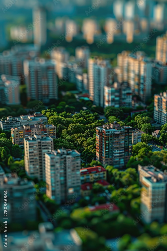 Poster aerial view of a city with numerous towering buildings. ideal for urban development concepts