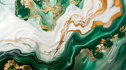 green, white and gold acryl pouring background