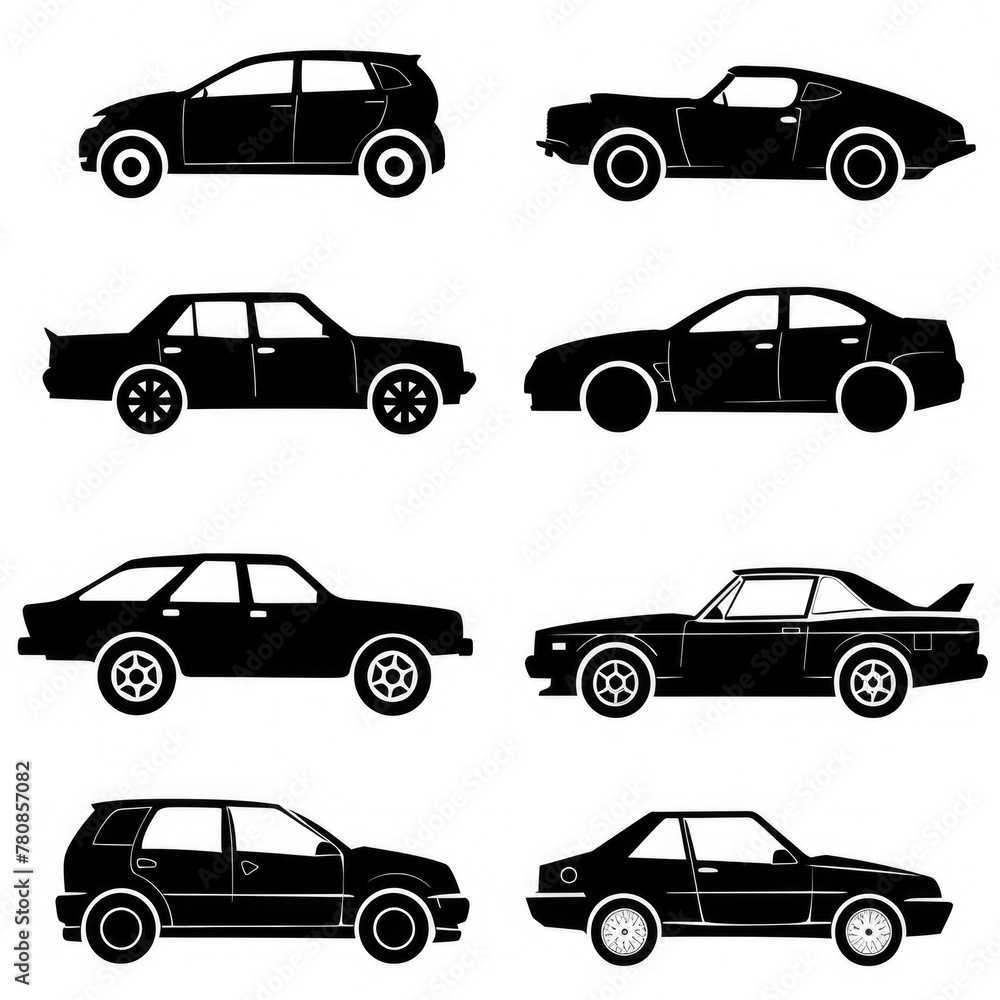 Poster a collection of six different car silhouettes. suitable for various design projects