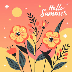Hello summer abstract background, summer sale banner, poster design. Vector illustration, Generative AI
