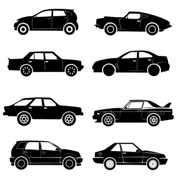A collection of six different car silhouettes. Suitable for various design projects