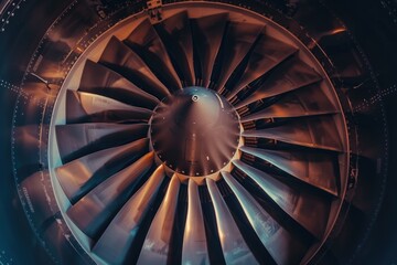 Detailed close up view of a jet engine, perfect for aviation industry projects