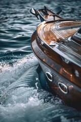 A close up of a boat in the water. Ideal for travel and transportation concepts