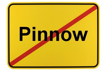Illustration eines Ortsschildes der Gemeinde Pinnow in Mecklenburg-Vorpommern - obrazy, fototapety, plakaty