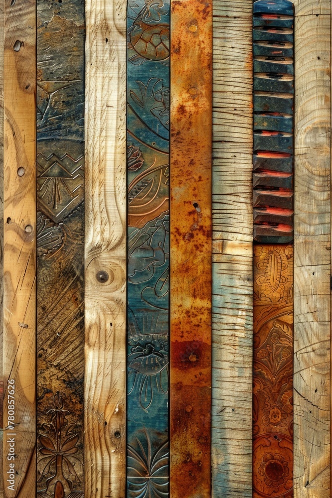 Poster a close-up view of a bunch of wooden boards. ideal for backgrounds or textures