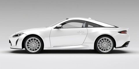 Fototapeta na wymiar A sleek white sports car against a neutral gray backdrop. Ideal for automotive or luxury lifestyle concepts