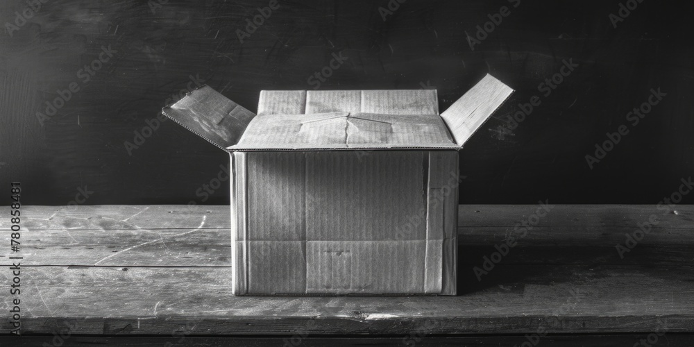 Poster a simple cardboard box in black and white. suitable for packaging concepts