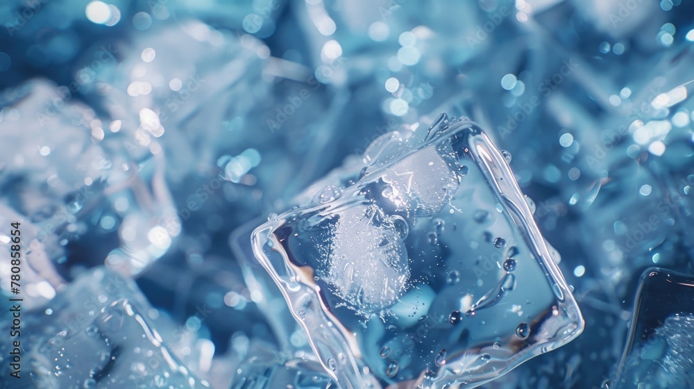 Poster close up of a bunch of ice cubes, perfect for summer drink concepts