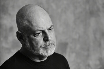 portrait adult man bald white beard face expression happy thoughtful male model gentleman in black...