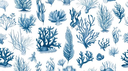 Colorful blue and white corals on a plain white background. Perfect for marine life concepts