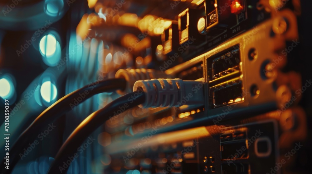 Poster detailed view of wires connected to a switch, suitable for technology concepts
