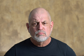 portrait adult man bald white beard face expression anger scared thoughtful male model gentleman in black clothes image