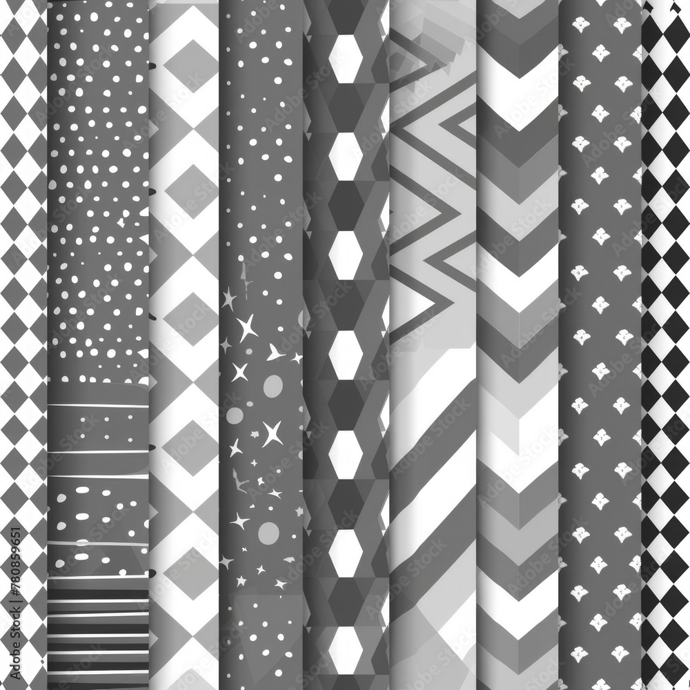 Poster Collection of different patterns in black and white. Suitable for backgrounds and textures