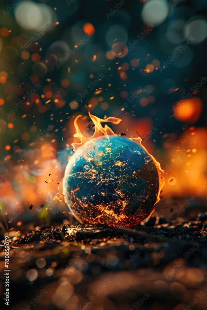 Poster a fiery ball on the ground, suitable for various design projects