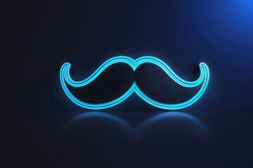 Glowing neon icon mustache on a dark blue background.