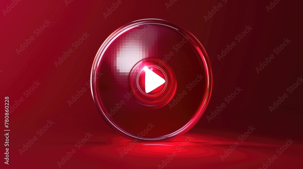 Poster simple red play button on a red background, perfect for multimedia projects