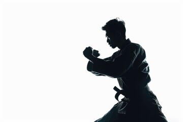 A silhouette of a man striking a karate pose. Ideal for martial arts or fitness concepts