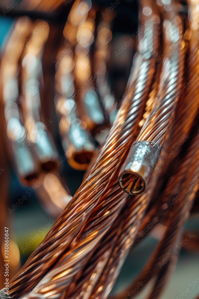 Poster close up of a bunch of copper wires, useful for industrial and technology concepts