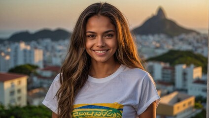 Jovem mulher brasileira em uma praia no Rio de Janeiro, Brasil