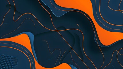 Minimal geometric background. Dynamic blue shapes composition with orange lines. Abstract background modern hipster futuristic graphic. Vector abstract background texture design, bright poster, banner - obrazy, fototapety, plakaty