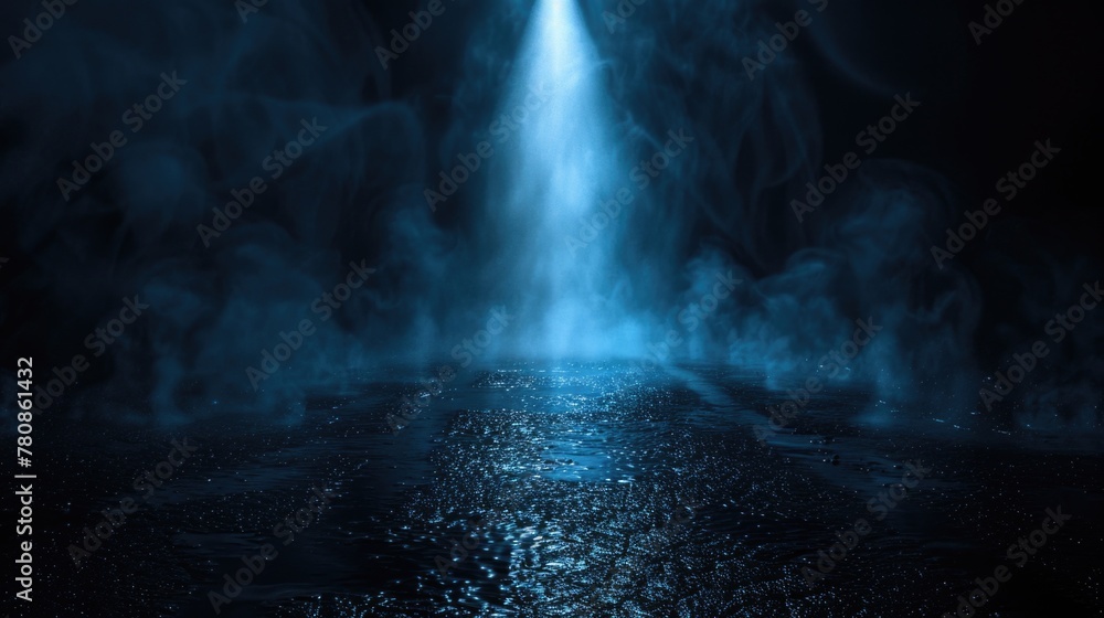 Poster a large fountain of water in a dark room. perfect for adding a touch of elegance to any interior des
