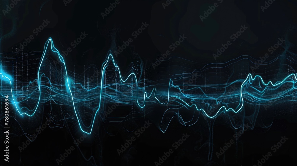 Poster Abstract image of a blue wave of light on a black background. Suitable for various design projects