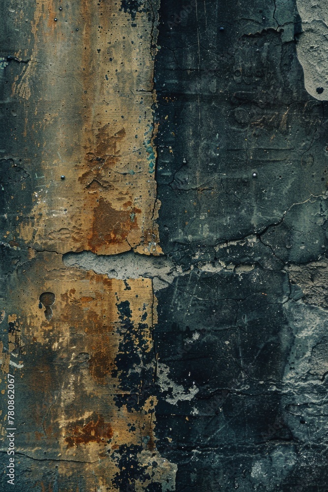 Poster detailed close up of a wall with peeling paint. great for background or texture use