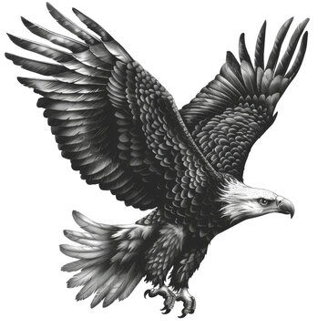 Eagle flying sketch hand drawn on transparent background