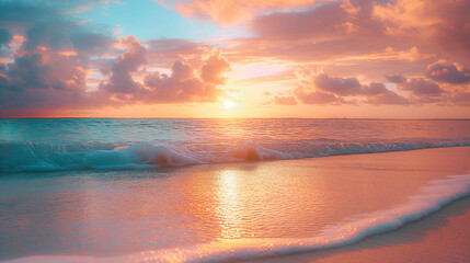 Fototapeta na wymiar Tropical sunset horizon vanilla sky clouds sun sand skyline daylight azure red orange
