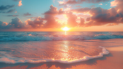 Tropical beach sunset seascape horizon vanilla sky clouds sun daylight blue red orange