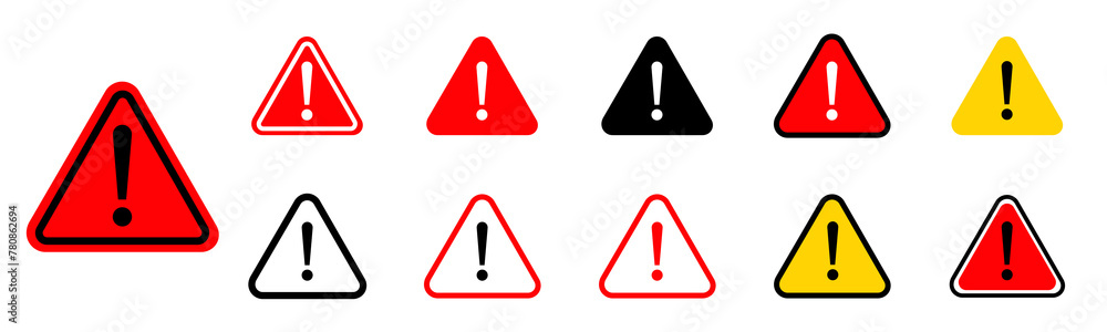 Poster warning and danger sign set attention triangle sign with exclamation mark