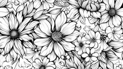 Black and white drawing of flowers, suitable for various design projects