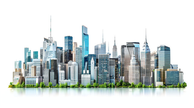 Picture of a city with many tall buildings on transparent background