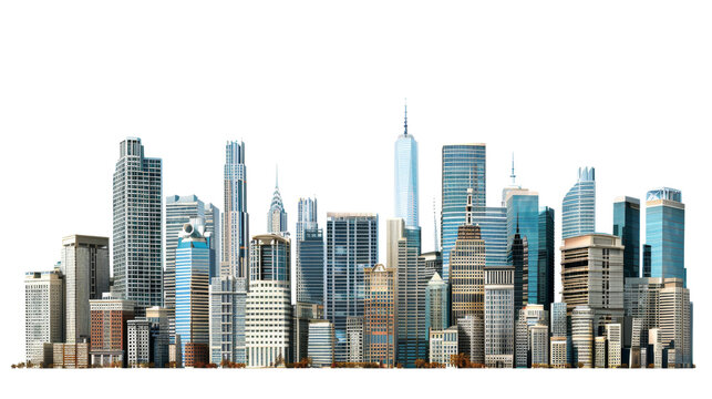 Picture of a city with many tall buildings on transparent background