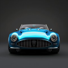 Bright blue powerful car on a dark gray background. AI generative.