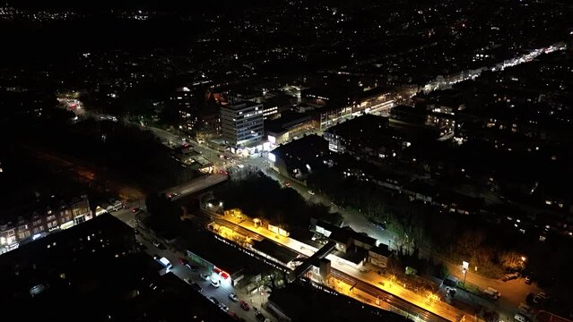 Hyperlapse aerial footage of the city traffic at night