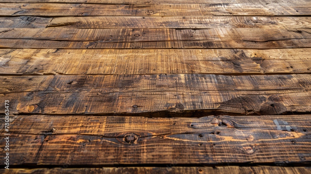 Poster Close up of weathered wooden floor with peeling paint. Ideal for background or texture usage