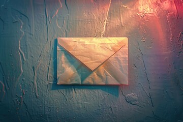 A piece of paper hanging on a blue wall, suitable for office or educational concepts - obrazy, fototapety, plakaty
