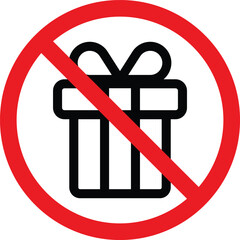 No gift sign . Prohibited gift icon isolated on white background . Forbidden present icon vector