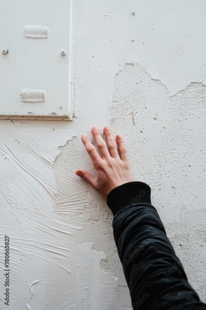 Poster a person's hand reaching up to a wall. perfect for illustrating concepts of support and help