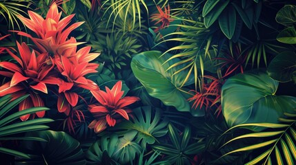 Vibrant red and green plants in a garden, perfect for botanical designs
