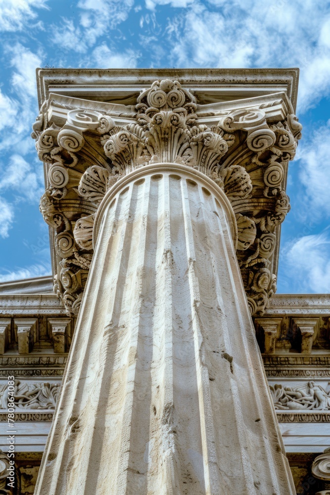 Poster close up of a column against a clear sky. suitable for architectural or construction concepts
