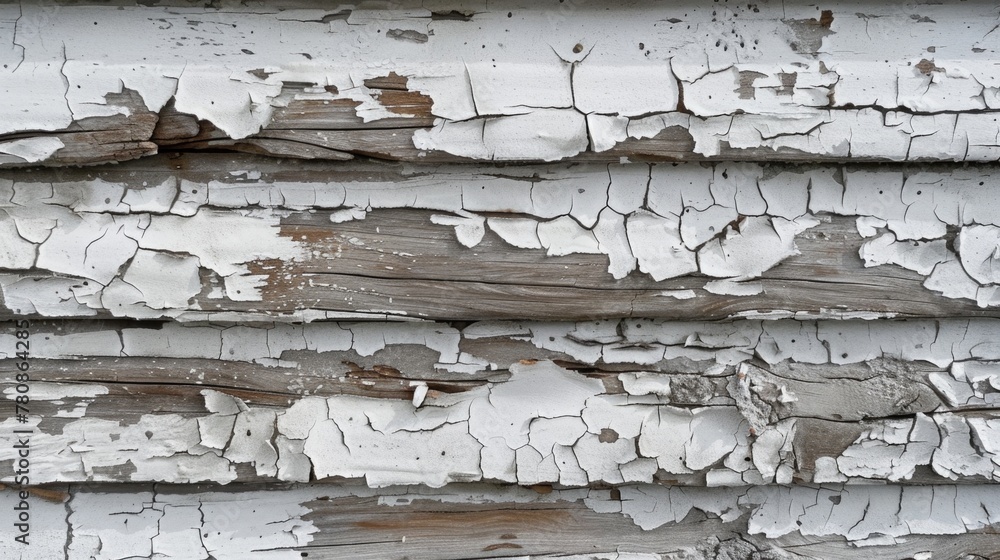 Poster close up of peeling paint on a weathered wooden wall. great for background or texture use