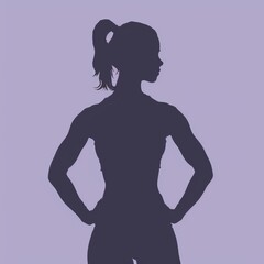 Silhouette of an athletic woman with hands on hips, displaying a confident stance against a soft purple background