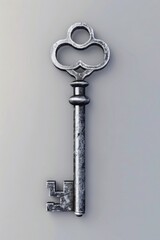 A metal key with a heart-shaped design. Suitable for Valentine's Day themes