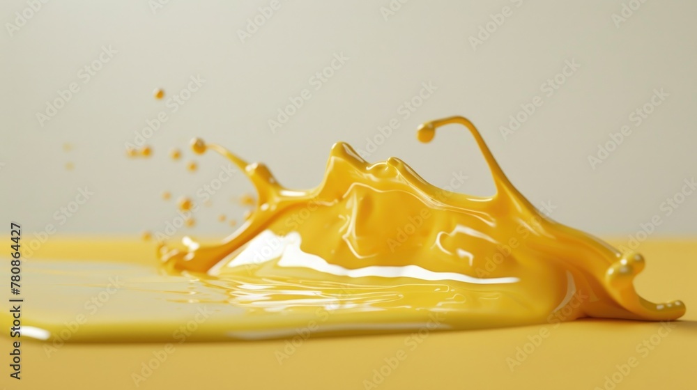 Poster liquid splash on a yellow surface, versatile for various projects