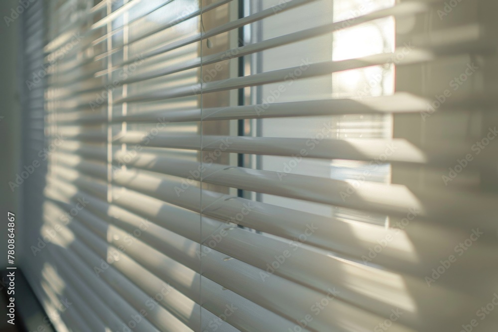 Poster close up view of window with blinds, perfect for interior design projects